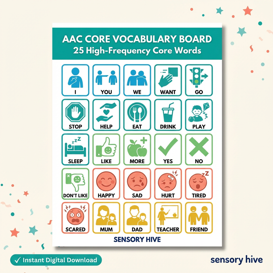 AAC Core Vocabulary Board Printable PDF for Non-Verbal Communication