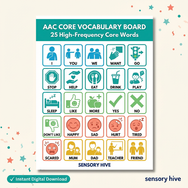 AAC Core Vocabulary Board Printable PDF for Non-Verbal Communication