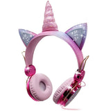 Unicorn Kids Pink Headphones Wired with Microphone for Girls