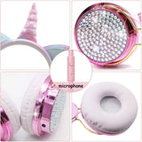 Unicorn Kids Pink Headphones Wired with Microphone for Girls