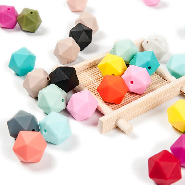 14mm Silicone Icosahedron Beads for Teething Jewelry - 10pcs
