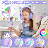 RGB Cat Ear Wireless Headphones for Kids, Bluetooth Stereo
