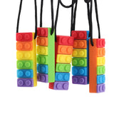 Rainbow Brick Silicone Teether Necklace - 5 Pack for Kids