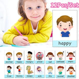 Montessori Baby Emotion Learning Cards - 12 Pack, 80x110mm