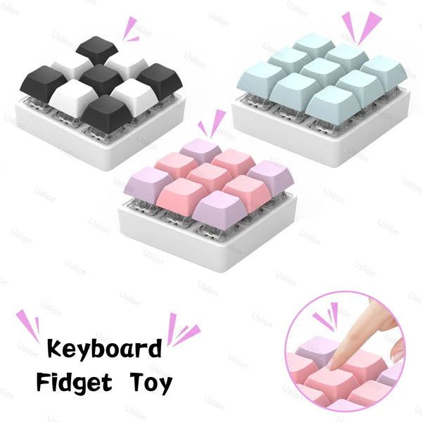 9-Key Mechanical Keycap Fidget Keychain - Stress Relief Toy