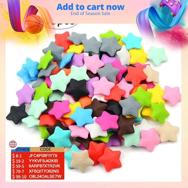 Silicone Baby Teething Beads - 10pcs Soft Star Shape Set