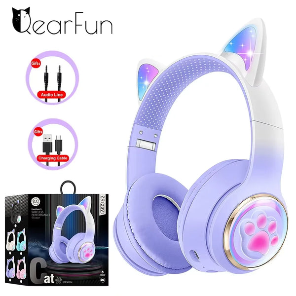 RGB Cat Ear Wireless Headphones for Kids, Bluetooth Stereo