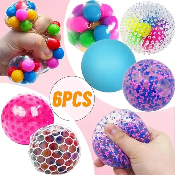Mini Squishy Stress Balls Set - 6 Rainbow Fidget Toys