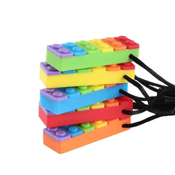 Rainbow Brick Silicone Teether Necklace - 5 Pack for Kids