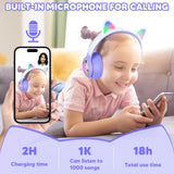 RGB Cat Ear Wireless Headphones for Kids, Bluetooth Stereo