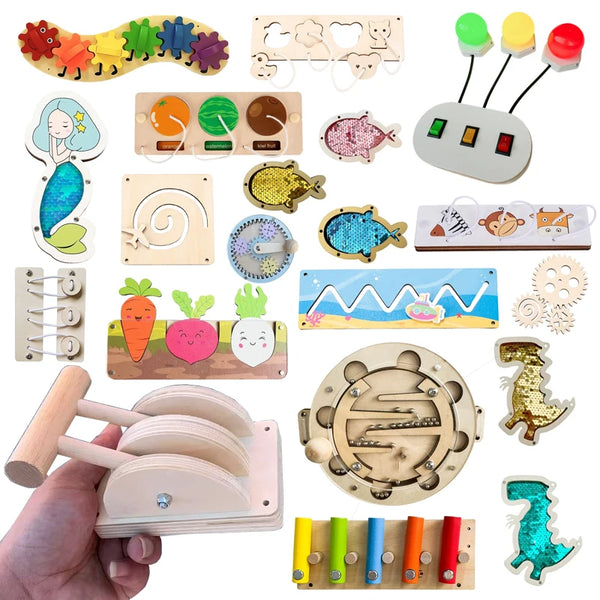 Montessori Busy Board for Kids - Caterpillar Gear LED Lamp