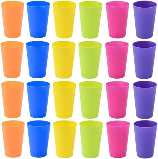 Set of 24 reusable plastic cups, 250 ml, 6 vibrant colors