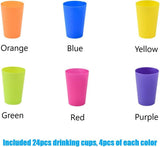 Set of 24 reusable plastic cups, 250 ml, 6 vibrant colors