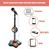 Babies Microphone with Stand, Singing Toys for Girls and Boys with Music and Light, Adjustable Standing Babies Karaoke Machine with Light - Blue
