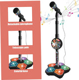 Babies Microphone with Stand, Singing Toys for Girls and Boys with Music and Light, Adjustable Standing Babies Karaoke Machine with Light - Blue